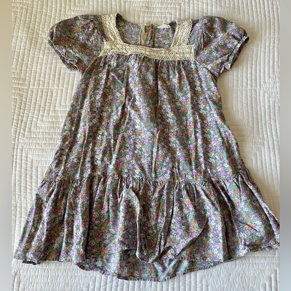 PPEPPI 12PM DITSY FLORAL LACE TRIM PUFF SLEEVE DRESS L 8-9